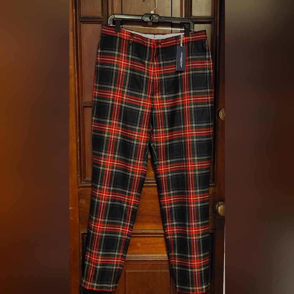 NWT Vineyard Vines Men's Red Tartan Pants-100 % Wool-Size 36 X 32-Orig $295
